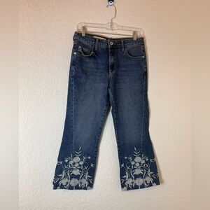 Anthropologie Pilcro Floral Embroidered High‎ Rise Flare Cropped Jeans
